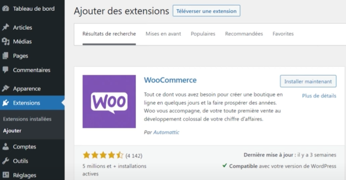 Installation WooCommerce