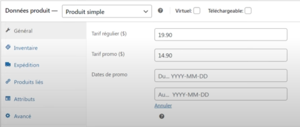 Définir prix WooCommerce