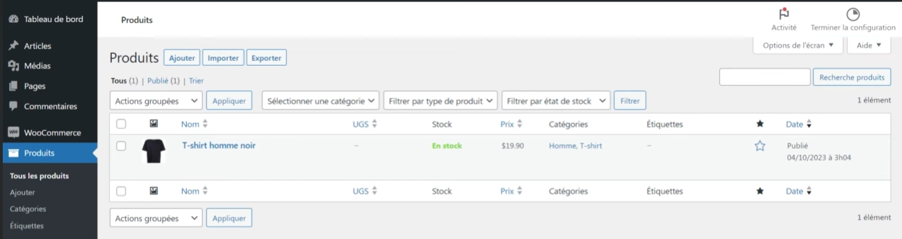 Gestion produit dans le back-end WooCommerce